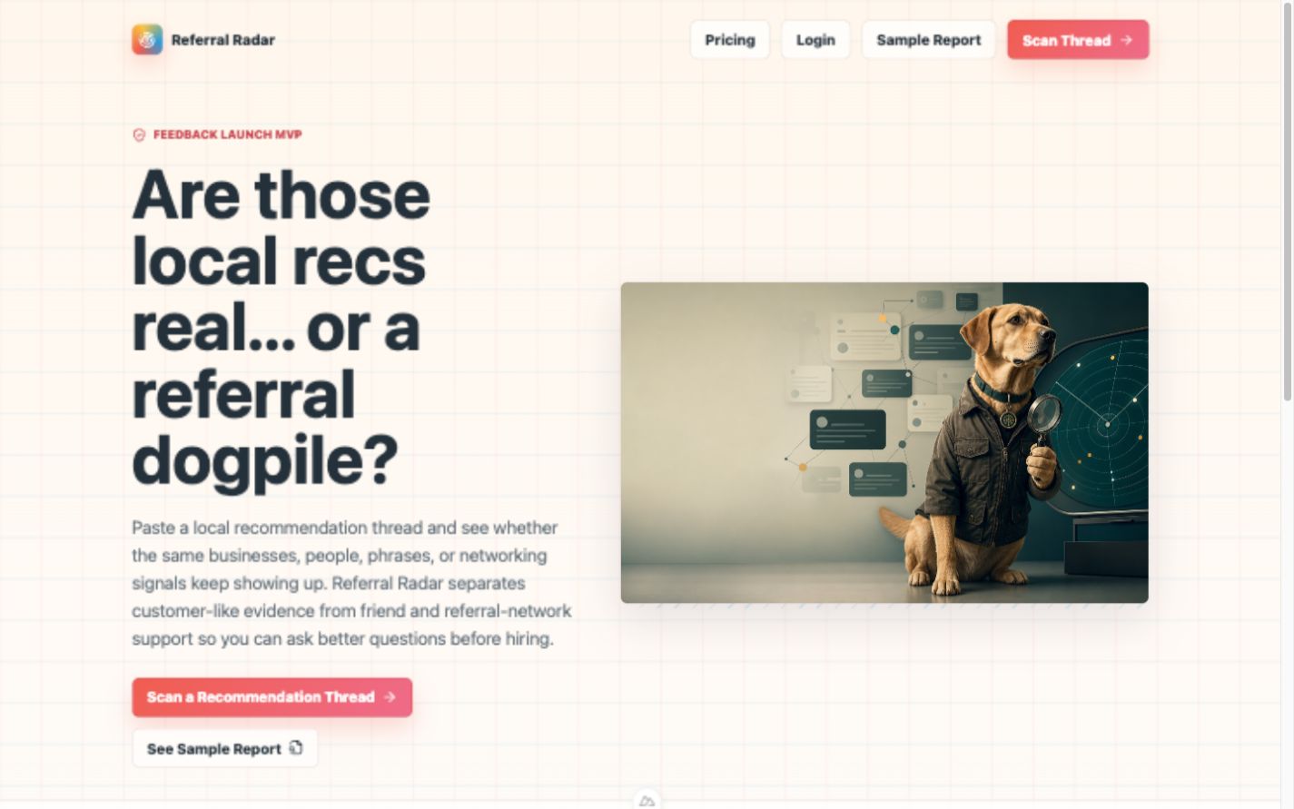 Referral Radar recommendation analysis product