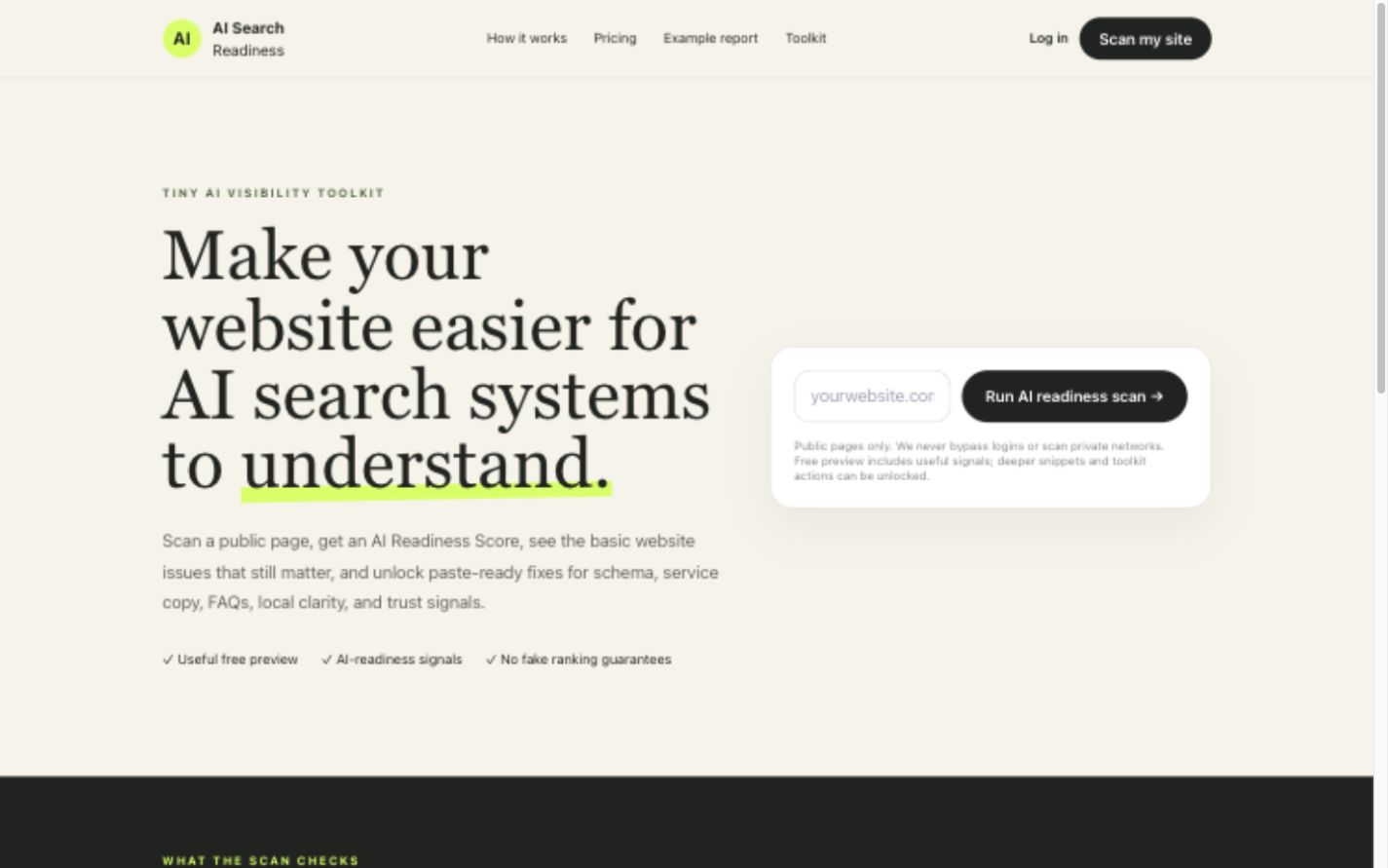 Five Dollar Site Fix AI search readiness scanner