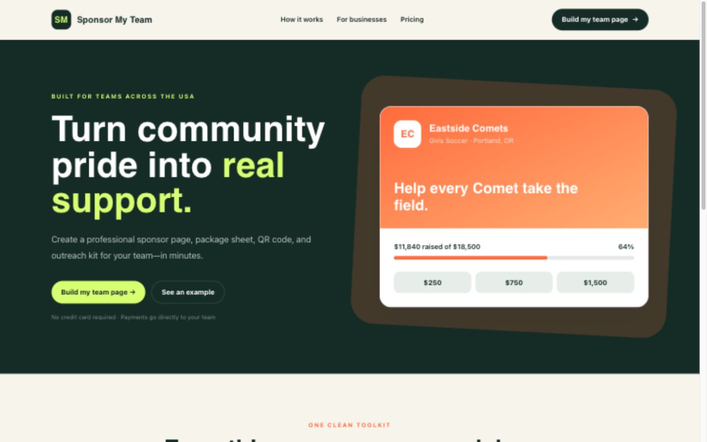 Sponsor My Team campaign builder homepage