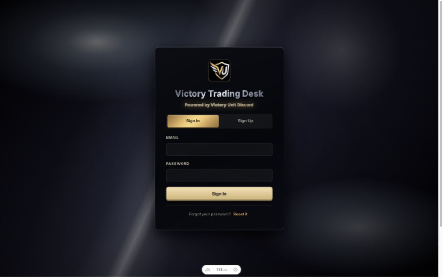Victory Journal trading desk sign-in experience
